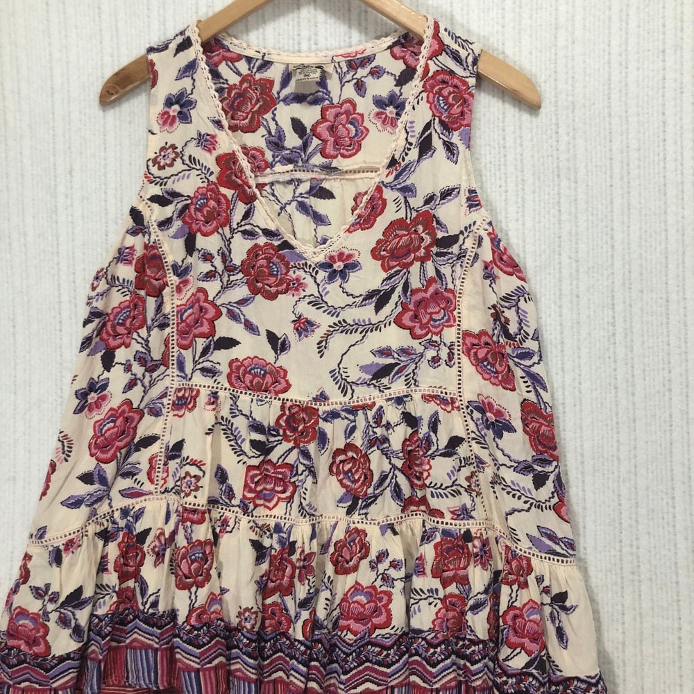 Lola P. Floral Print Sleeveless Tiered Dress Bohemian Casual Summer M